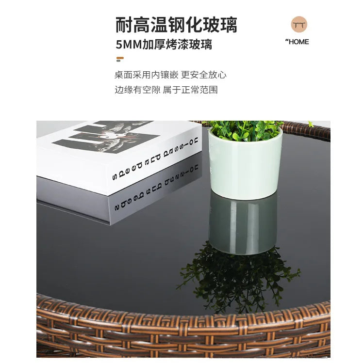 Balcony Small Table and Chair Tea Table and Chair Kit Outdoor Garden Combination Leisure Storage Rattan Knitting Small Table and