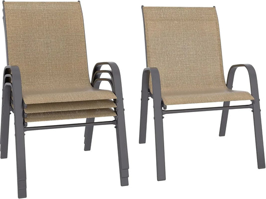 Patio Chairs Set of 4, Stackable Outdoor Dining Chairs Set with Breathable Seat Fabric, All-Weather Powder-Coated Metal
