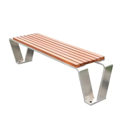 Banc de jardin extérieur moderne en acier inoxydable, chaise populaire, sièges d'entrée et de parc sans dossier, finition bois, offre spéciale