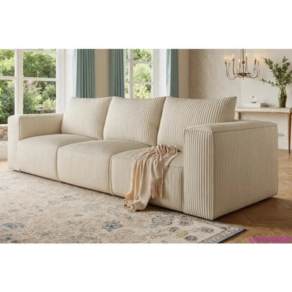 Luxurious 3-Seat Deep Modular Sectional Sofa with Cloud Comfort and 3 Pillows in Corduroy for Living Spaces and Apartments