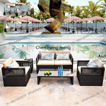 Outdoor rattan sofa combination waterproof and sunscreen outdoor courtyard balcony rattan chair