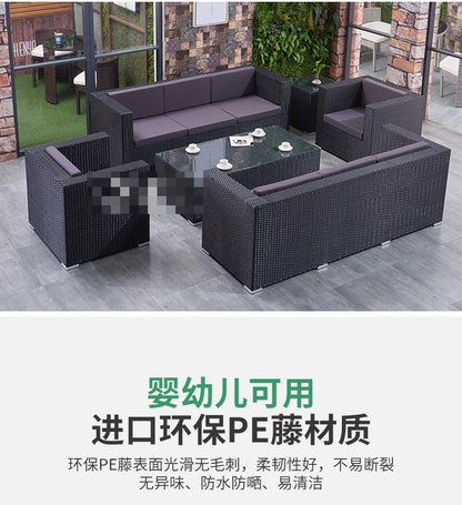 Outdoor courtyard, rattan sofa, booth, garden terrace, villa, rattan chair combination, leisure scenic spot, public place furnit