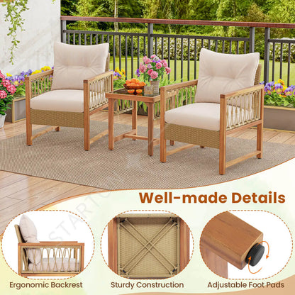 Popular Choice  3 PCS Patio Furniture Set Outdoor PE Wicker Conversation Bistro Set