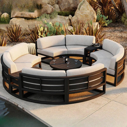 Outdoor sofa courtyard villa garden outdoor arc leisure combination aluminum alloy waterproof sunscreen rattan sofa