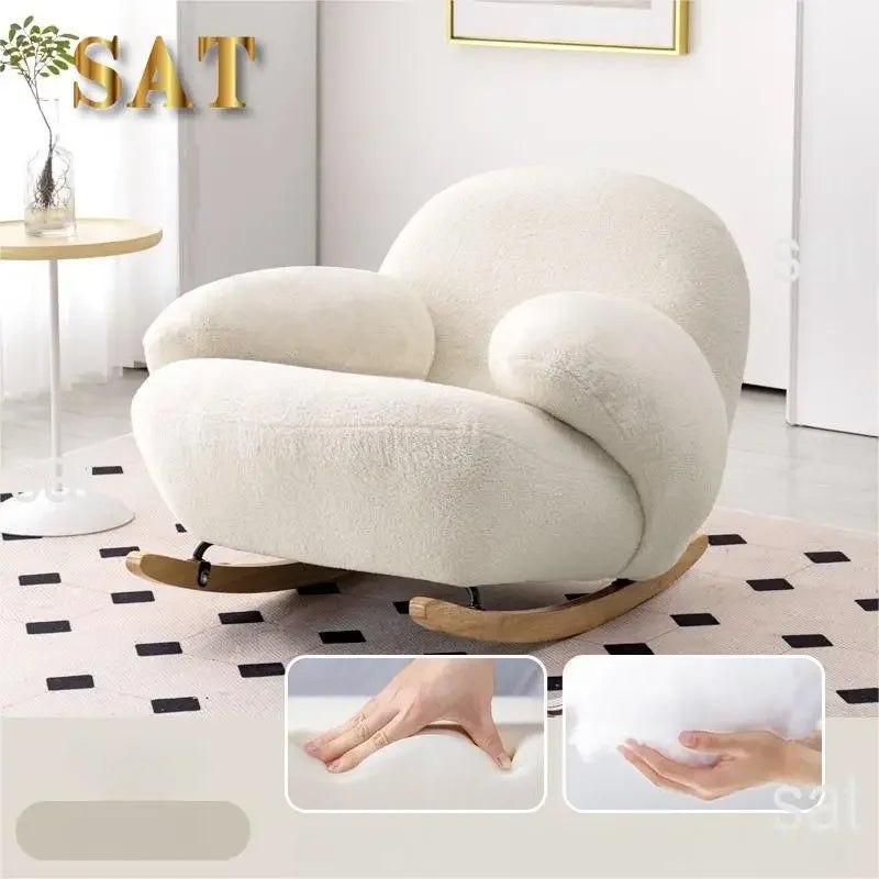 Big white Internet celebrity rocking chair lazy sofa single rocking cream living room lazy chair simple balcony bedroom