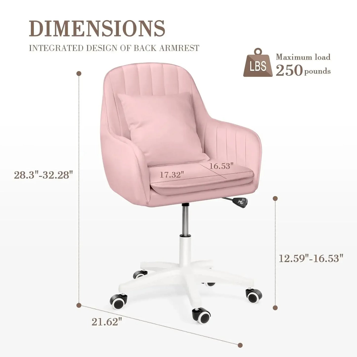 Mid Back Velvet Office Chair with Swivel Base Rolling Casters Adjustable Height Ergonomic Design for Computer Desk Bedroom