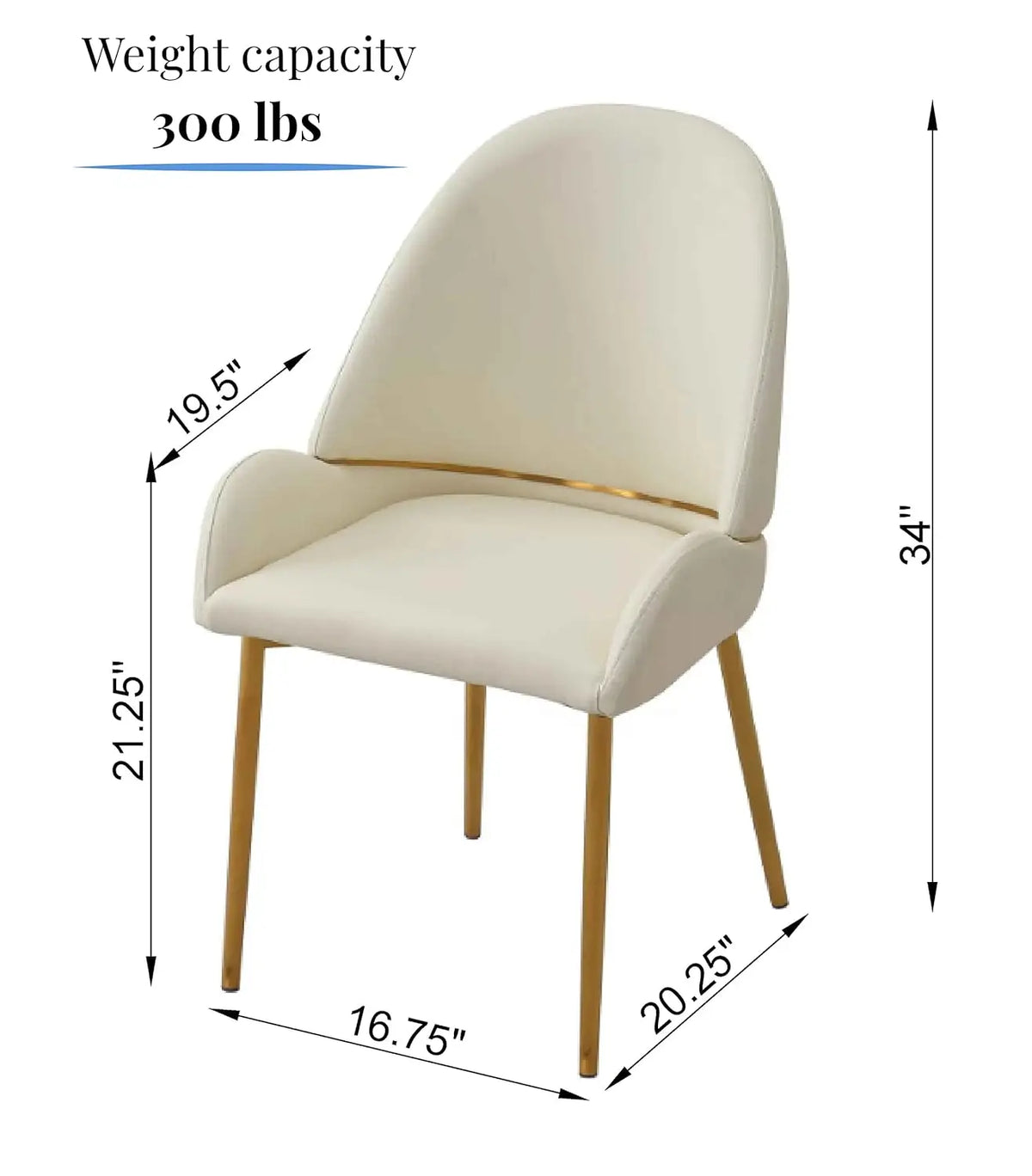 Dining Chairs Set of 2, Modern Cream White Faux Leather Chair with Gold Metal Legs and Ergonomic Curved Backrest, Customized