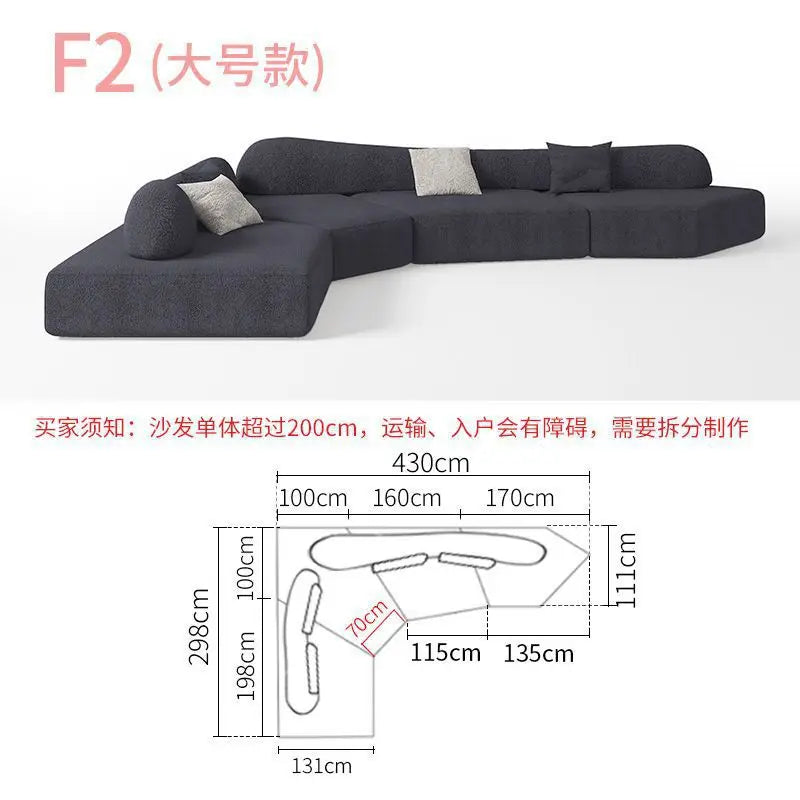 Fabric Sofa Combination Villa Large Apartment Sitting Italian Rock Irregular Special-shaped Large Flat Edta Double-sided