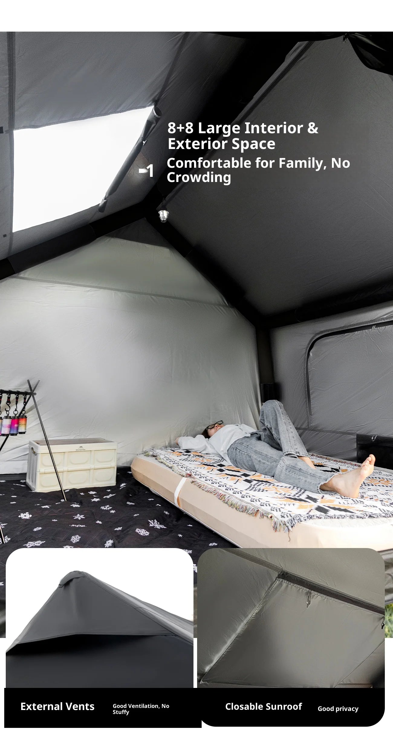 MOUNTAINHIKER Large Space 3-6 Persons Inflatable Tent Windproof Spacious Interior Family Outdoor Camping House