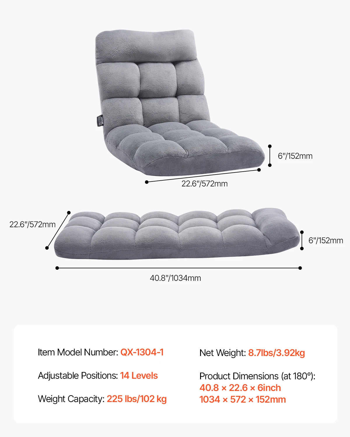 SucceBuy Floor Chair Recycled Foam Folding Sofa Chair Multifunctional Floor Chair with Back Support Ideal for Sleeping Reading