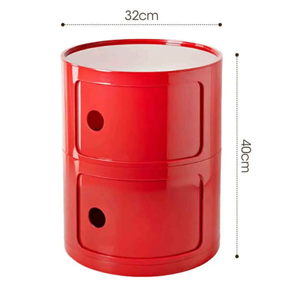 Plastic Round Nightstand Bedside Table Cabinet with Sliding Doors Round Storage Bedside Cabinet Nightstand  for Living Bedroom