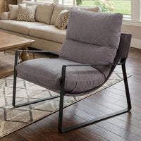 Modern Linen Accent Armchair Upholstered Living Room Chair with Metal Base Thickened Cushion Grey