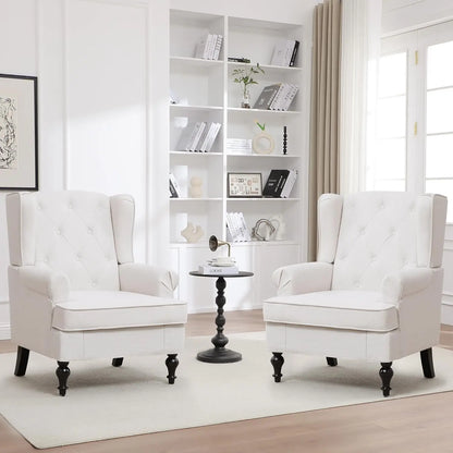 Accent Chair Set of 2, Mid Century Modern Fabric Wingback Chair, Upholstered Armchair with High Back and Vintage, Customized