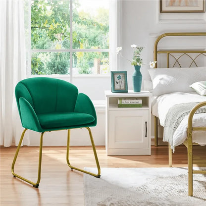 1PC Modern Velvet Vanity Accent Armchair Gold Metal Legs Flower Shape Seat Flared Backrest, SpaceSaving FloorProtect Chair For