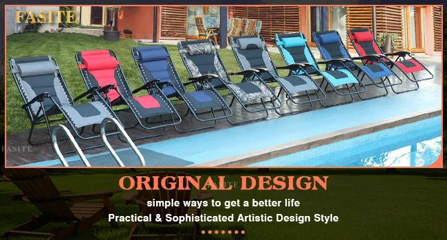 Padded Zero Gravity Lounge Chair Folding Patio Recliner with Adjustable Headrest & Cup Holder, Support 350 LBS (Grey)