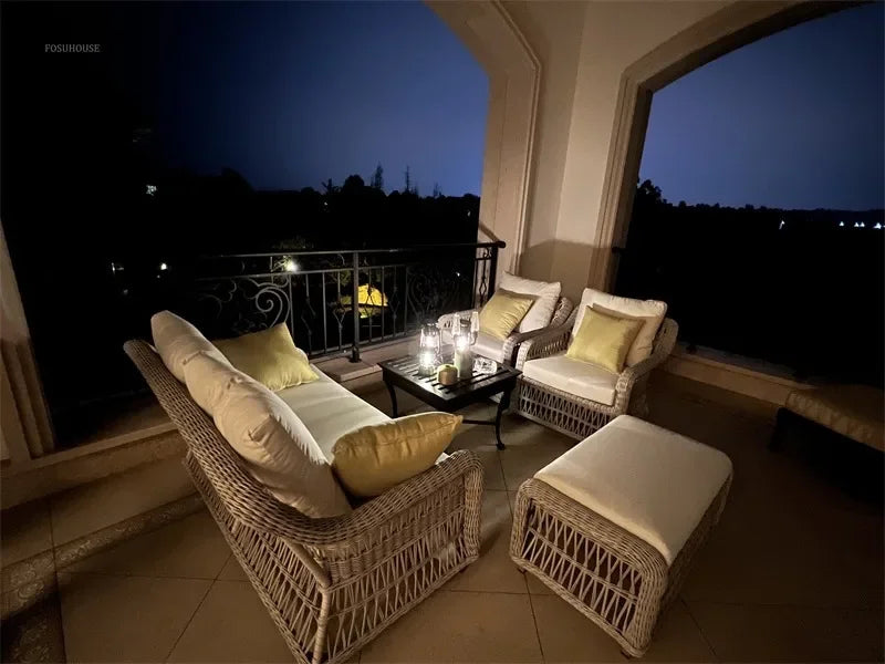 Outdoor PE Rattan Garden Chairs Balcony Courtyard Garden Waterproof Sofa Chair Outdoor Terrace Leisure Chair Outdoor Furniture A