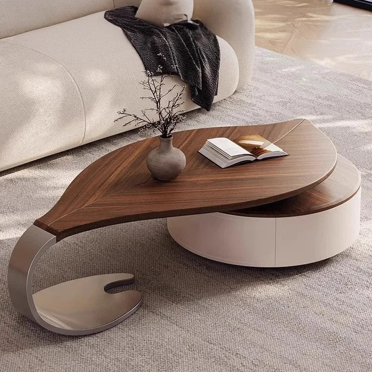 Designer retro solid walnut coffee table with stylish metal high-end living room furniture