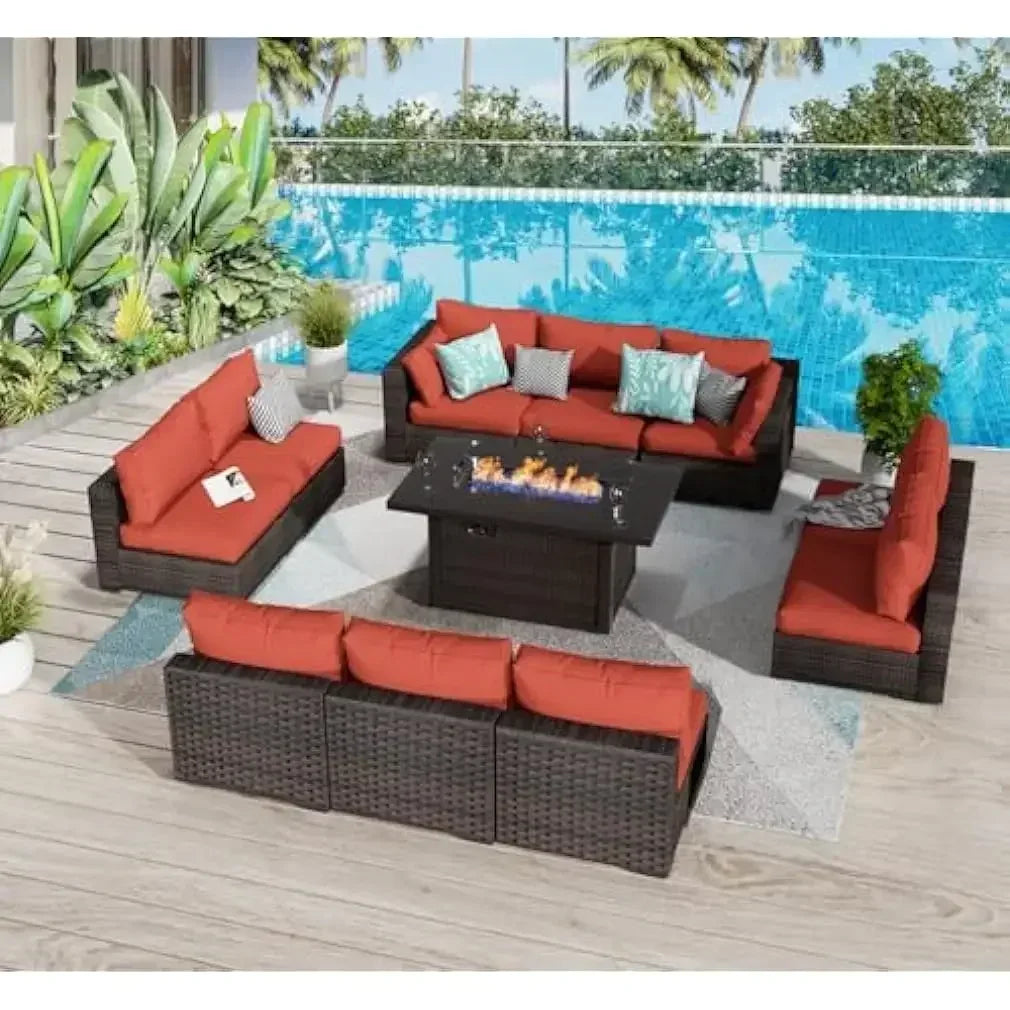 /Outdoor Furniture 7 Piece Sets with Fire Pit Table, Patio Couch Sectional with NoSlip Cushions and Cover, Outdoor Furniture S