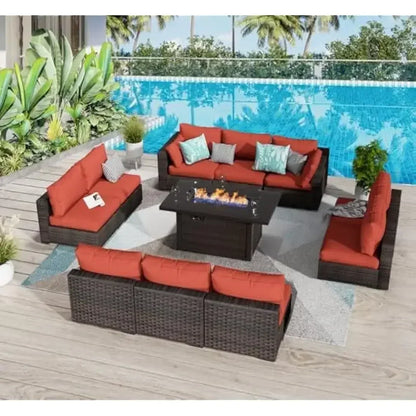/Outdoor Furniture 7 Piece Sets with Fire Pit Table, Patio Couch Sectional with NoSlip Cushions and Cover, Outdoor Furniture S
