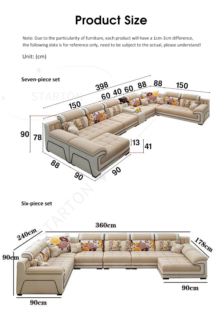 Modern Living Room Lounge 7 Seater U Shaped Sofa Set Furniture L Shape Sectional Couch Luxury Microfiber Fabric Modular Sofa
