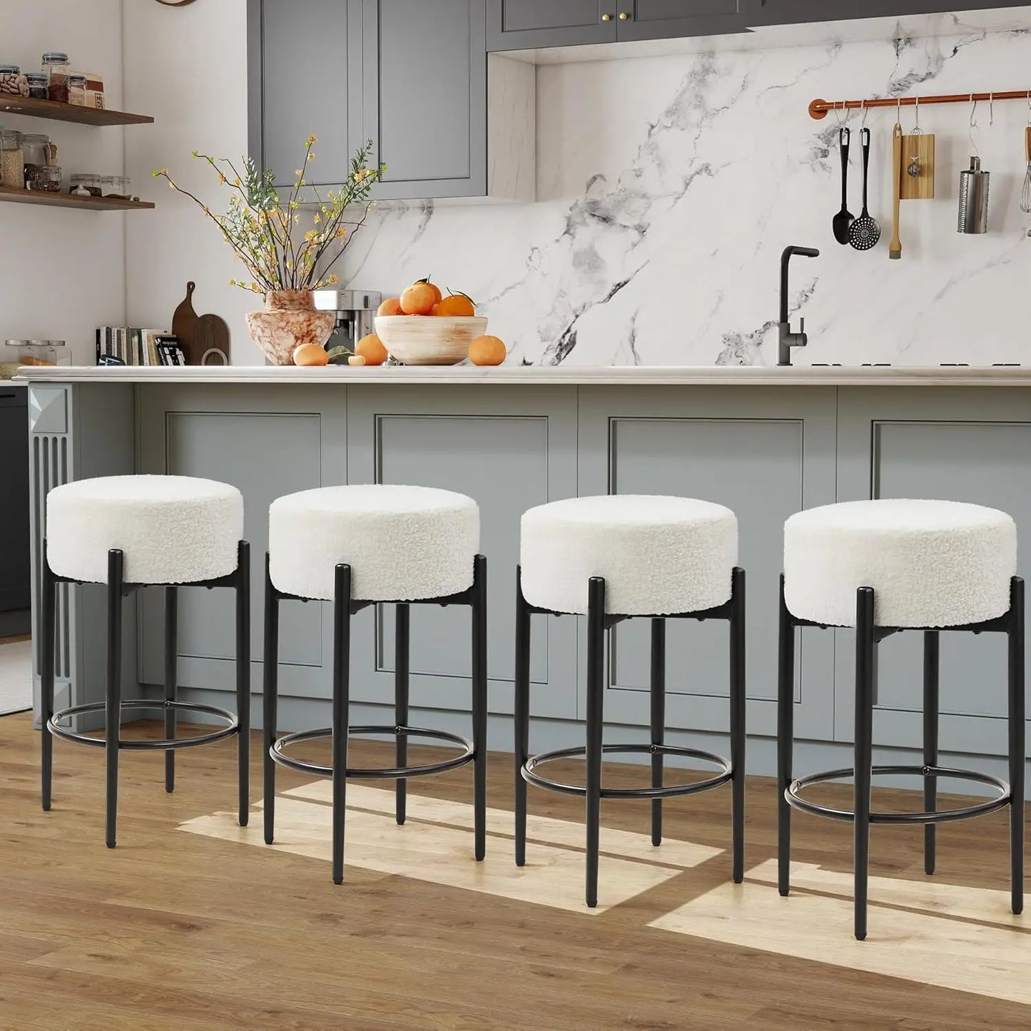 Counter Height Bar Stools, Set of 4, 24" Modern Backless Bar Stools, Ideal for Kitchen Counter, Kitchen Island, White