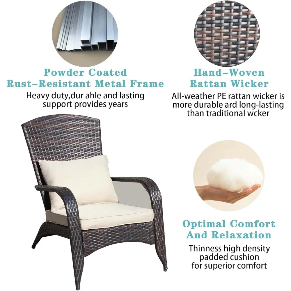 Rattan Outdoor Dining Chairs with Cushions, Wide Armrest and Lumbar Pillow, Single Wide Wicker Patio Furniture for Comfortable D