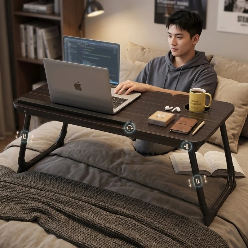 Ergonomic Lazy Computer Desk Integrated Foldable Design Height Adjustable Compact Practical Home Office Table Black