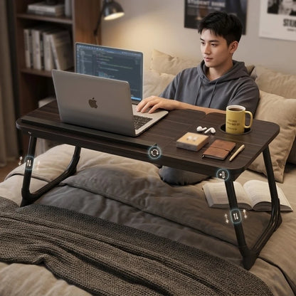 Ergonomic Lazy Computer Desk Integrated Foldable Design Height Adjustable Compact Practical Home Office Table Black