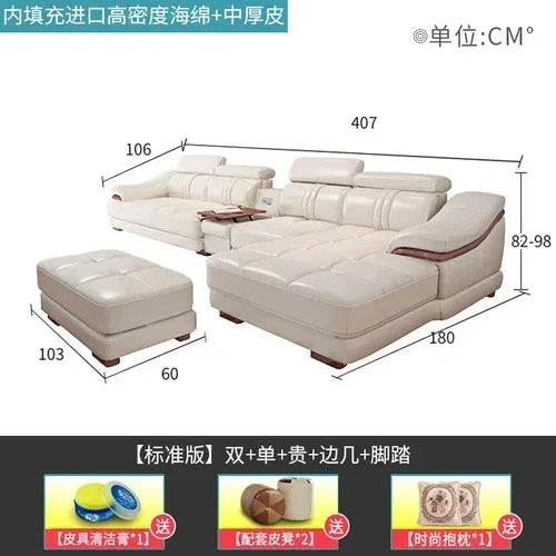 Long - lasting Genuine leather sofa, cowhide top layer, large and small unit, living room corner combination
