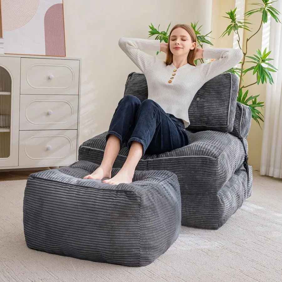 Square Stuffed Pouf Ottoman, Corduroy Poufs with Foam Chunk Filling, Furry and Fluffy Pouf Foot Stool Storage Ottom Customizable