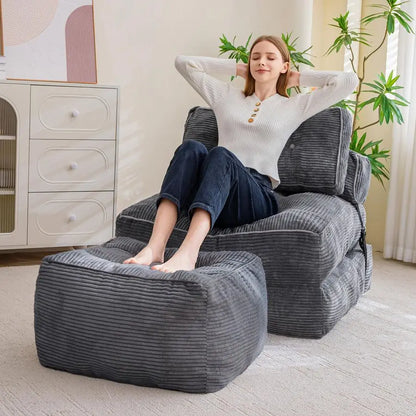 Square Stuffed Pouf Ottoman, Corduroy Poufs with Foam Chunk Filling, Furry and Fluffy Pouf Foot Stool Storage Ottom Customizable