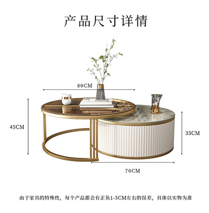 Light Luxury Stone Plate round Tea Table Small Apartment Modern Living Room Glass Coffee Table Living Room Home