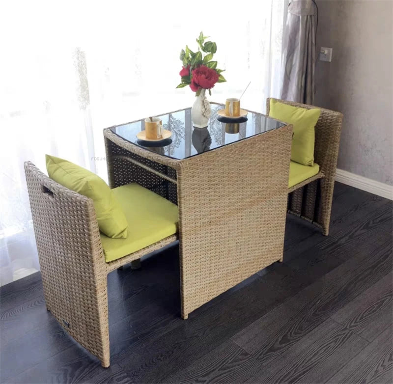 Balcony Rattan Garden Furniture Set 3-piece Courtyard Terrace Outdoor Round Table and Chairs Patio Leisure Table and Chairs B