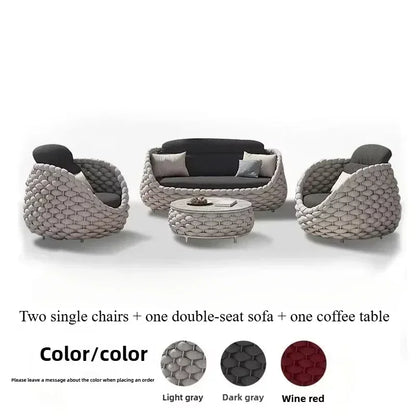 Outdoor Rattan Sofa Set, 2-Seat Patio Furniture for Balcony, Terrace, Villa or Courtyard, All-Weather Wicker Lounge Chair Combo