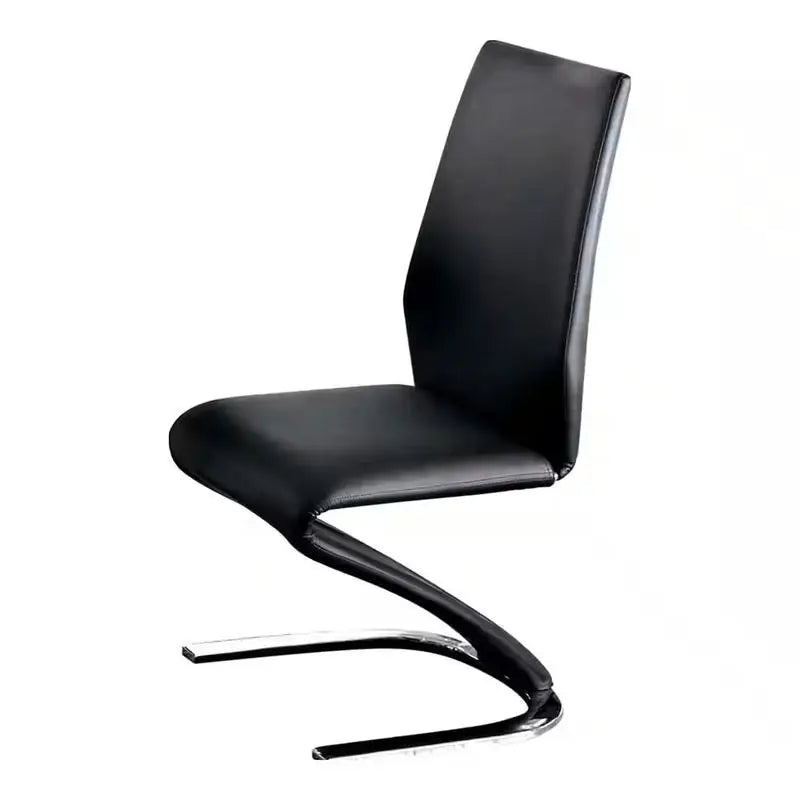 Contemporary Z-Shaped Chair Base - Set of 2 Dining Chairs - Black Leatherette with Chrome Finish - Stylish Side Chairs for