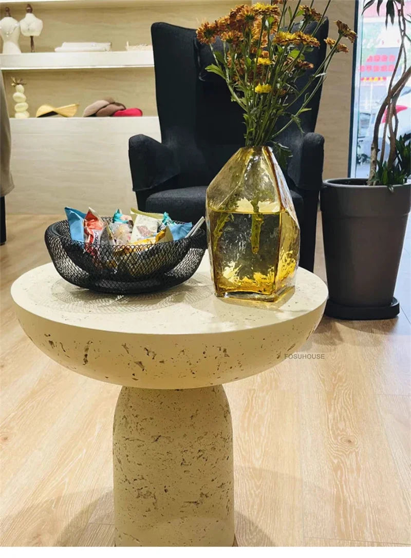 Small Apartment Stone Round Side Tables Wabi-sabi Style Cement Coffee Tables Designer Medieval Style Tea Table Home Furniture
