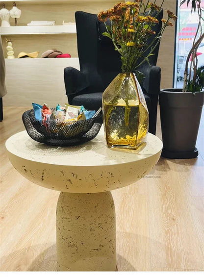 Small Apartment Stone Round Side Tables Wabi-sabi Style Cement Coffee Tables Designer Medieval Style Tea Table Home Furniture