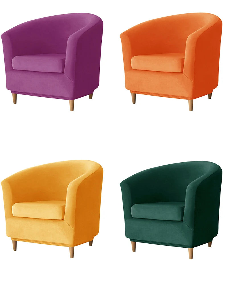 2pc/set Plush Club Chair Slipcover Stretch Elastic Chair Covers Solid Color Tub Chair Slipcovers Spandex Armchair Sofa Cover