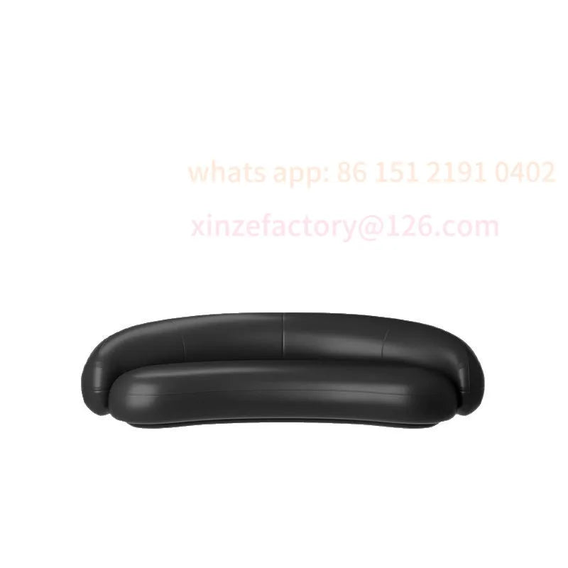 Customizable black leather curved sofa small apartment