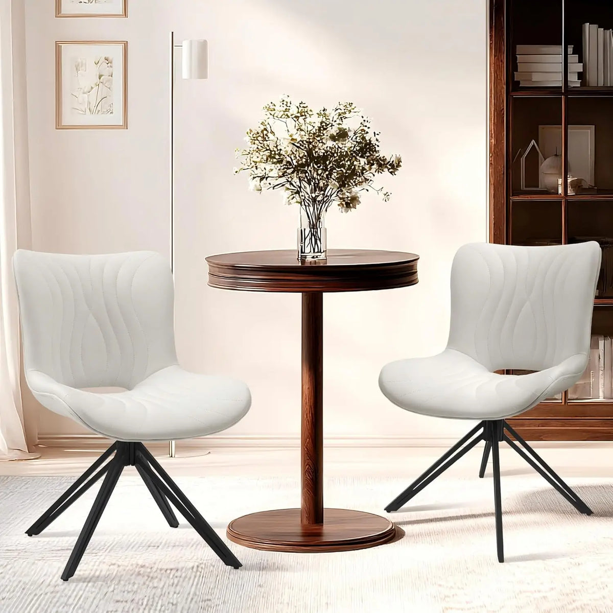 Dining Chairs Set of 2, 360° Swivel Armless Faux Leather Accent Chairs with Padded Back and Metal Legs, Mid-Century, Customized