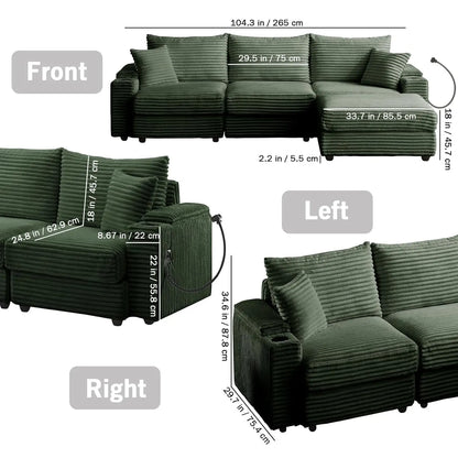 104.3" Modular Sectional Sofa, L-Shaped Couches For Living Room, Comfy Cloud Couch With Ottoman, Convertible 4 Seats Deep Seat S