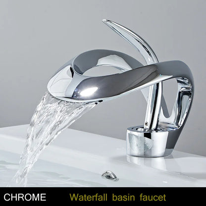 Golden/White Bathroom Basin Faucet Black Bathroom Faucet Brass Creative Grey Sink Mixer Tap Hot & Cold Waterfall Basin Faucet