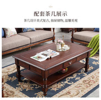 American pastoral all-solid wood sofa, European living room leather sofa, small household, coffee table type, combined light