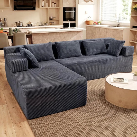106'' Cloud Sectional Couch with Chaise,Corduroy Modern Upholstered Compression Sofa with Deep Seat,Required L-Shape Sofa