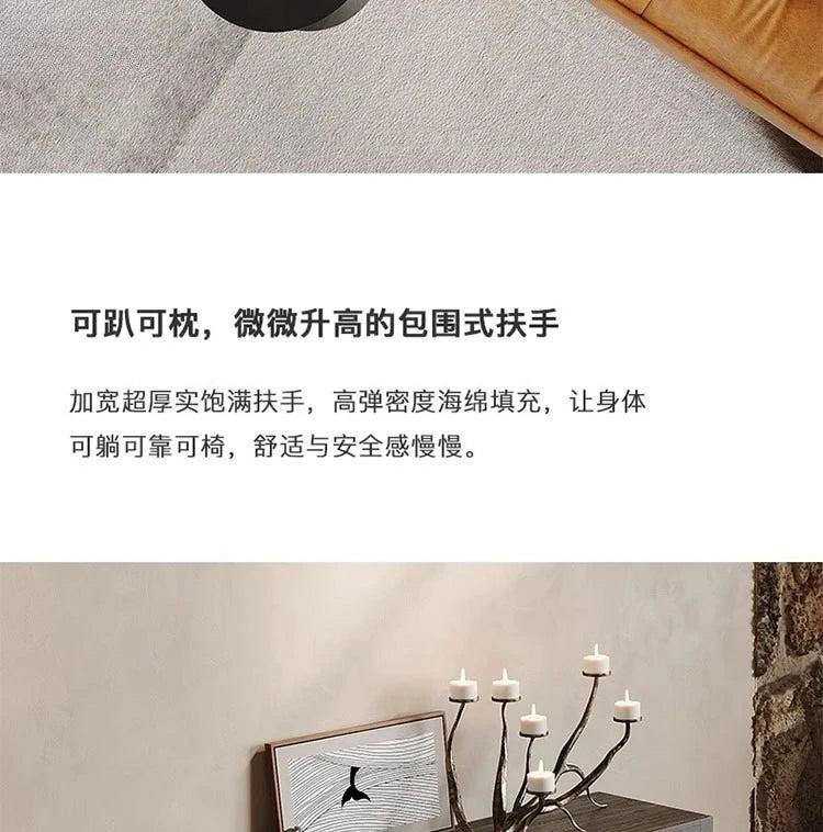 Leather sofa, small apartment living room straight row cowhide sofa