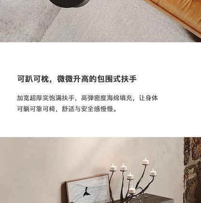 Leather sofa, small apartment living room straight row cowhide sofa