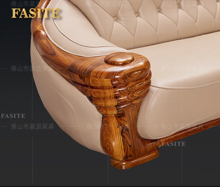 European leather sofa corner combination home high-end luxury living room new Chinese first layer cowhide solid wood