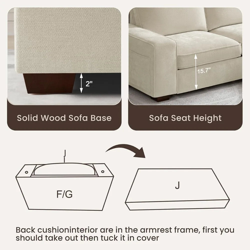 L-Shaped Sectional Couch with Storage, Sofa with Reversible Chaise, USB Type-C Charging, Chenille Fabric, Removable Cu
