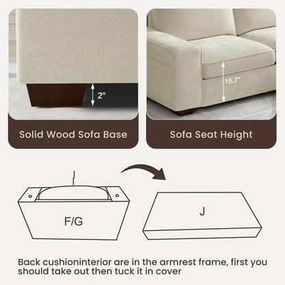 L-Shaped Sectional Couch with Storage, Sofa with Reversible Chaise, USB Type-C Charging, Chenille Fabric, Removable Cu
