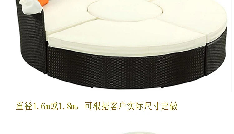 N Outdoor Lounge Leisure Ratten Bed Balcony Courtyard Sun Shade Sofa Outdoor round Bed